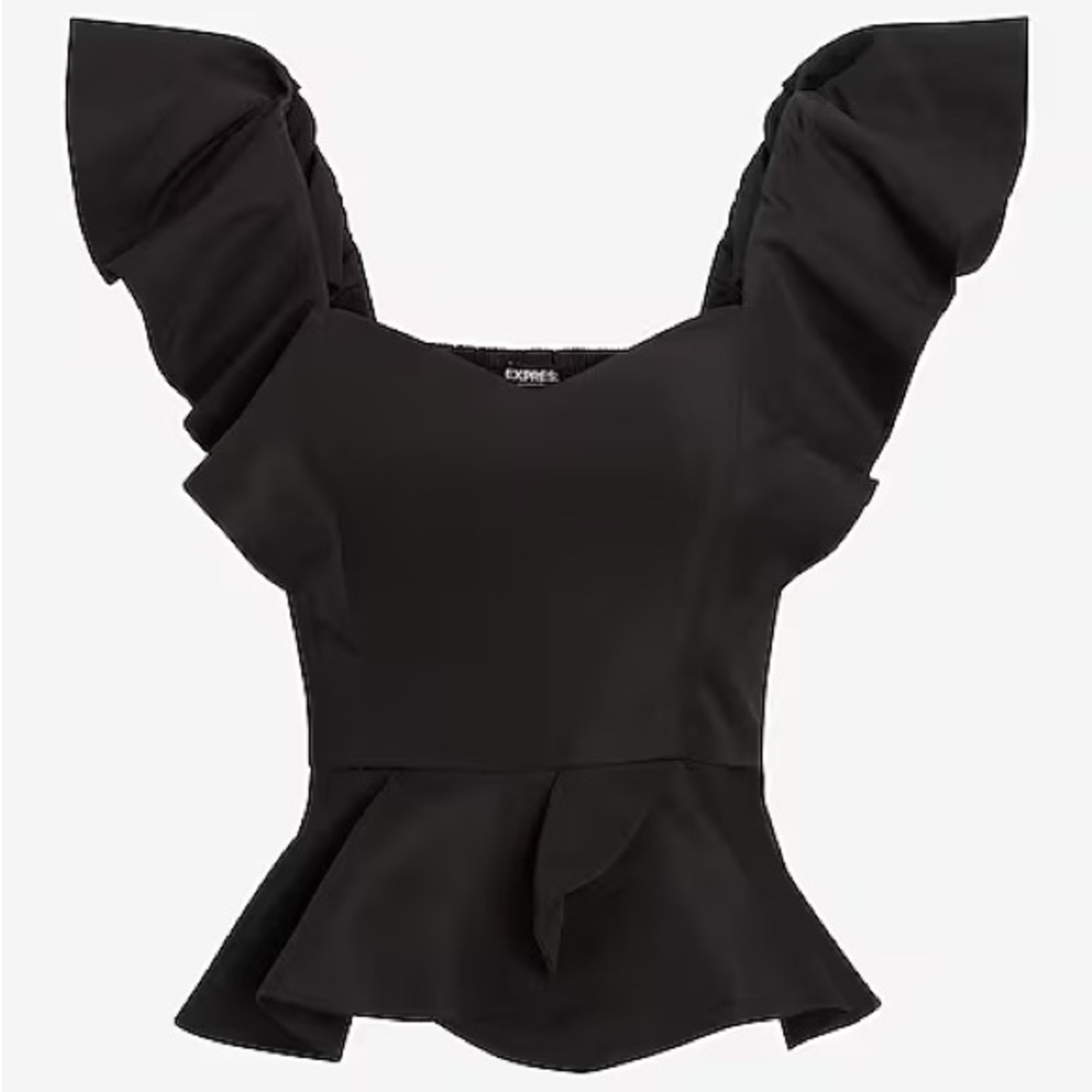 Sweetheart Neckline Flutter Sleeve Peplum Ruffle Top Size S